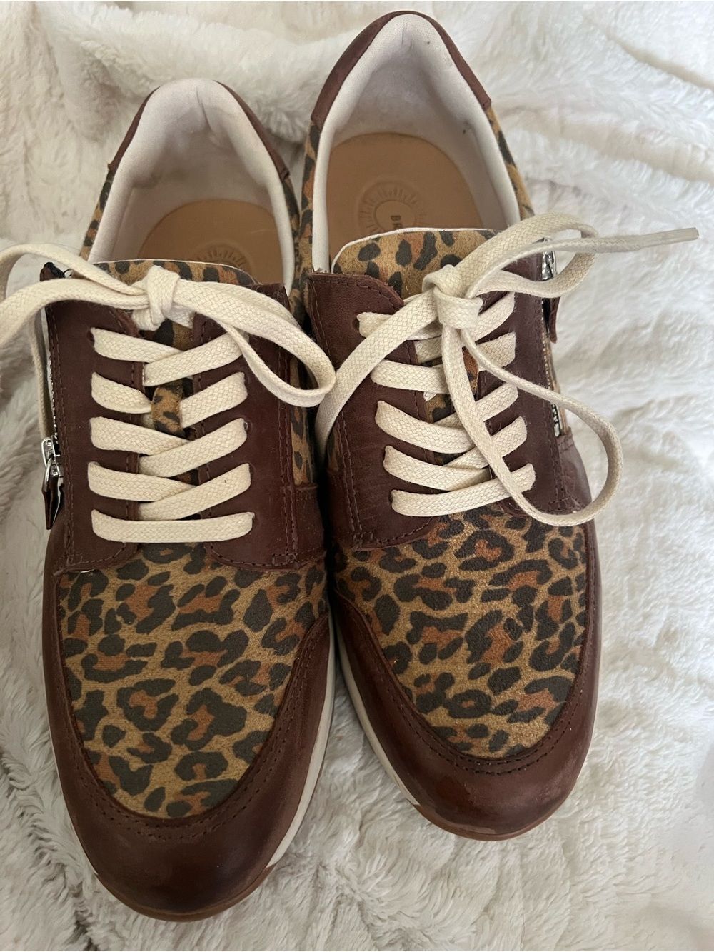 Brioso Leopard Print Brown Lace-Up with Zipper Women's Sneakers